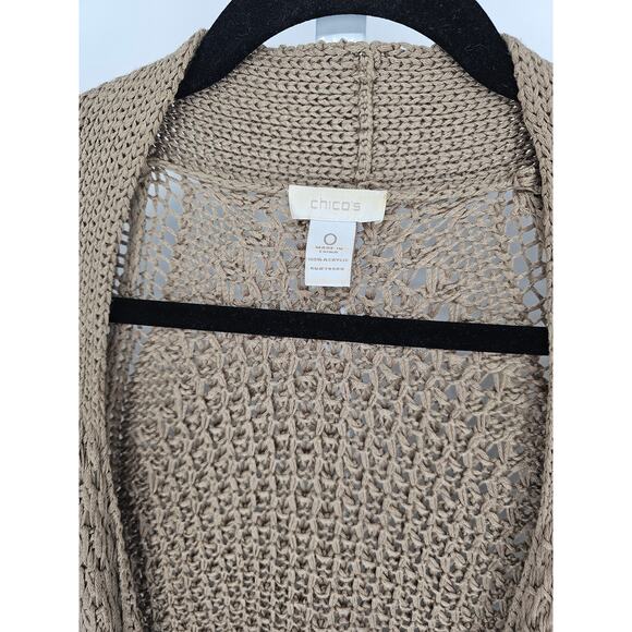 Chico's Women's Tan Acrylic Open Front Chunky Knit Cardigan Size O - Picture 3 of 4